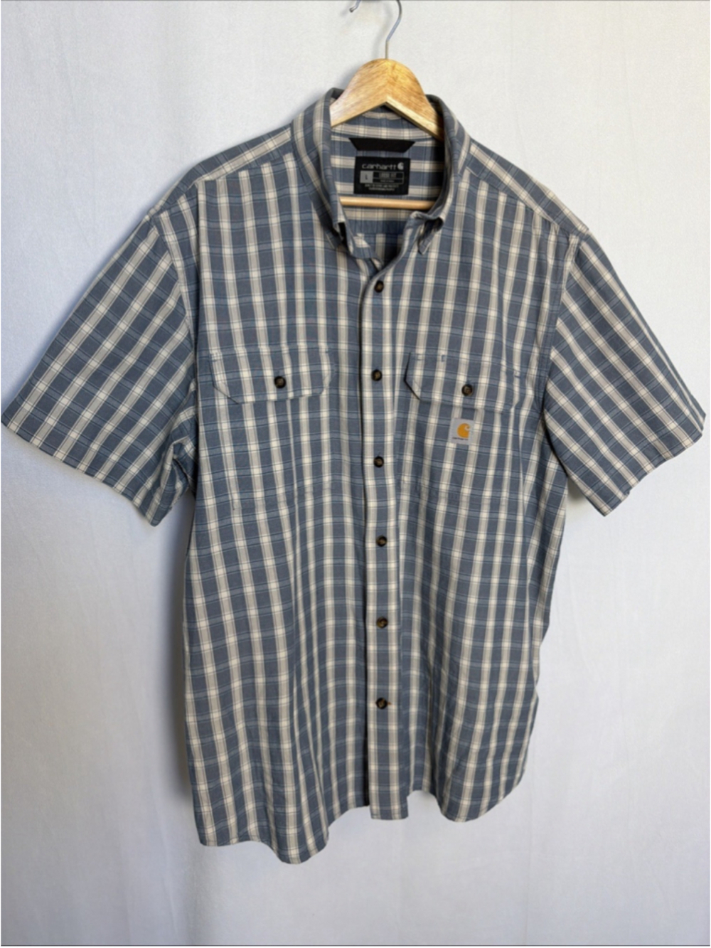 Carhartt Men's Button Down Shirt L Blue Plaid Relaxed Fit SS Outdoor Casual